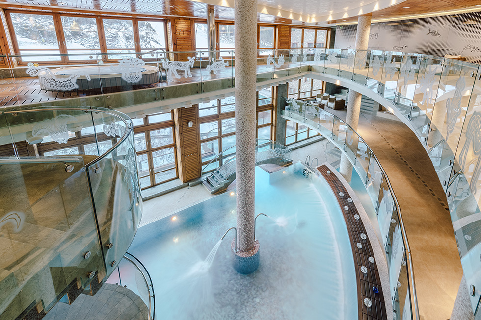 Le spa du Sport Hotel Hermitage à Soldeu en Andorre. 5 étages dédiés au bien-être et à la relaxation.