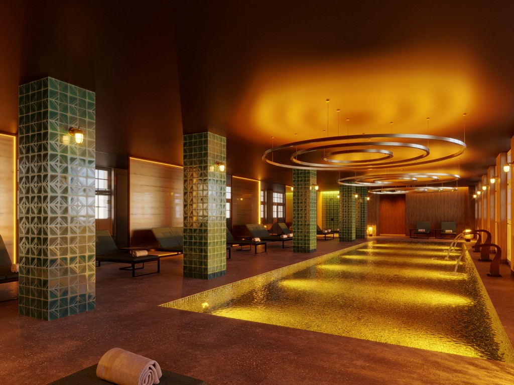Vue 3D du futur spa de l'hôtel Royal Hideaway de la gare de Canfranc.